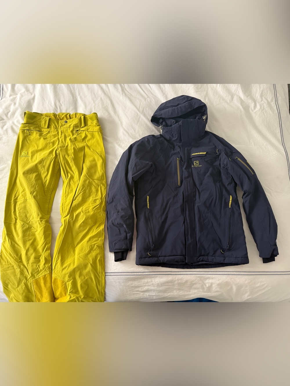 Salomon Teen Navy Puffer Ski Jacket and Yellow Pants